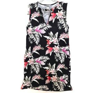 Tommy Bahama Dress Womens Medium Black Tropical Floral Sleeveless Shift Summer